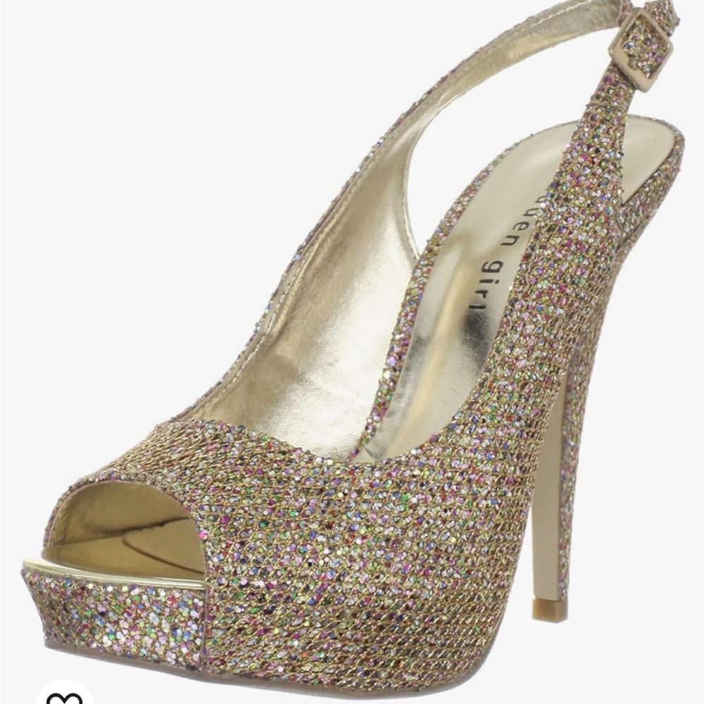 Madden girl sling back Jasper gold, multi color, Pepto party pumps NWT